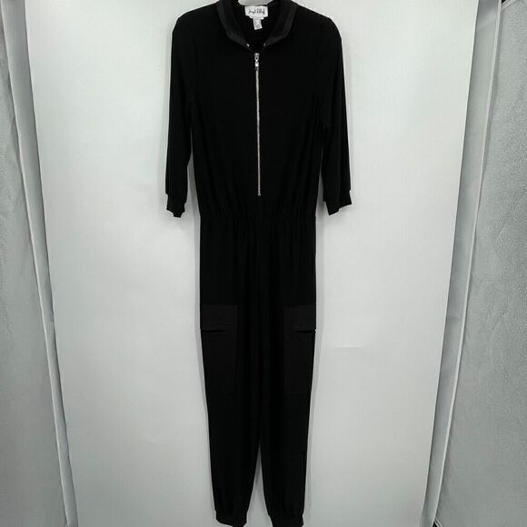Joseph Ribkoff Black Stretchy 3/4 Sleeve Zipper Front Jumpsuit Size 8 - Picture 1 of 7